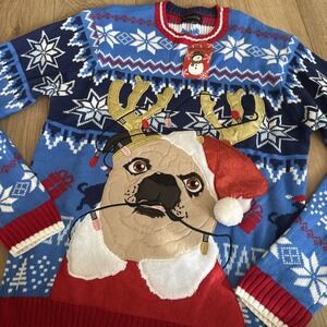 Blizzard Bay Men's Santa‎ Dog Pug Reindeer Ugly Christmas Sweater Party Medium